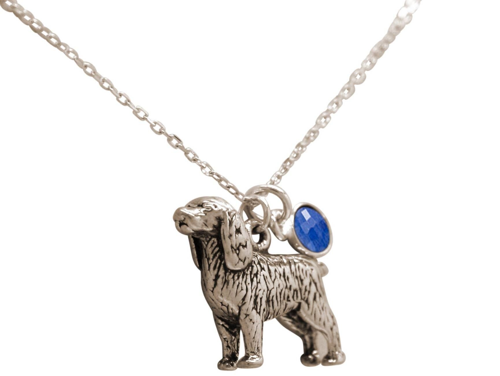 Cane Gemshine Spaniel 3-D con pendente in zaffiro blu 925