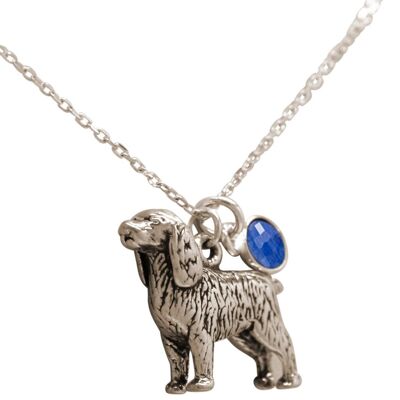 Gemshine Spaniel 3-D dog with blue sapphire pendant 925
