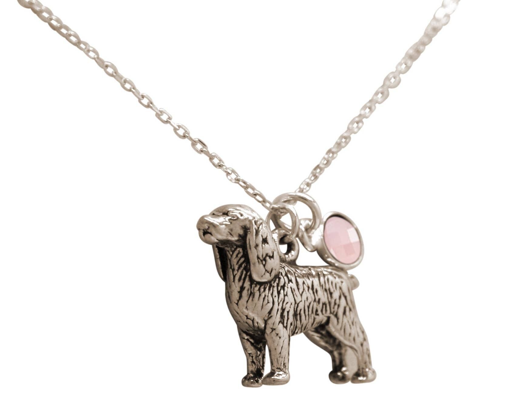 Cane Gemshine Spaniel 3-D con pendente in quarzo rosa in argento 925