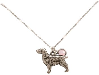 Chien Gemshine Spaniel 3-D avec pendentif en quartz rose en 925 3