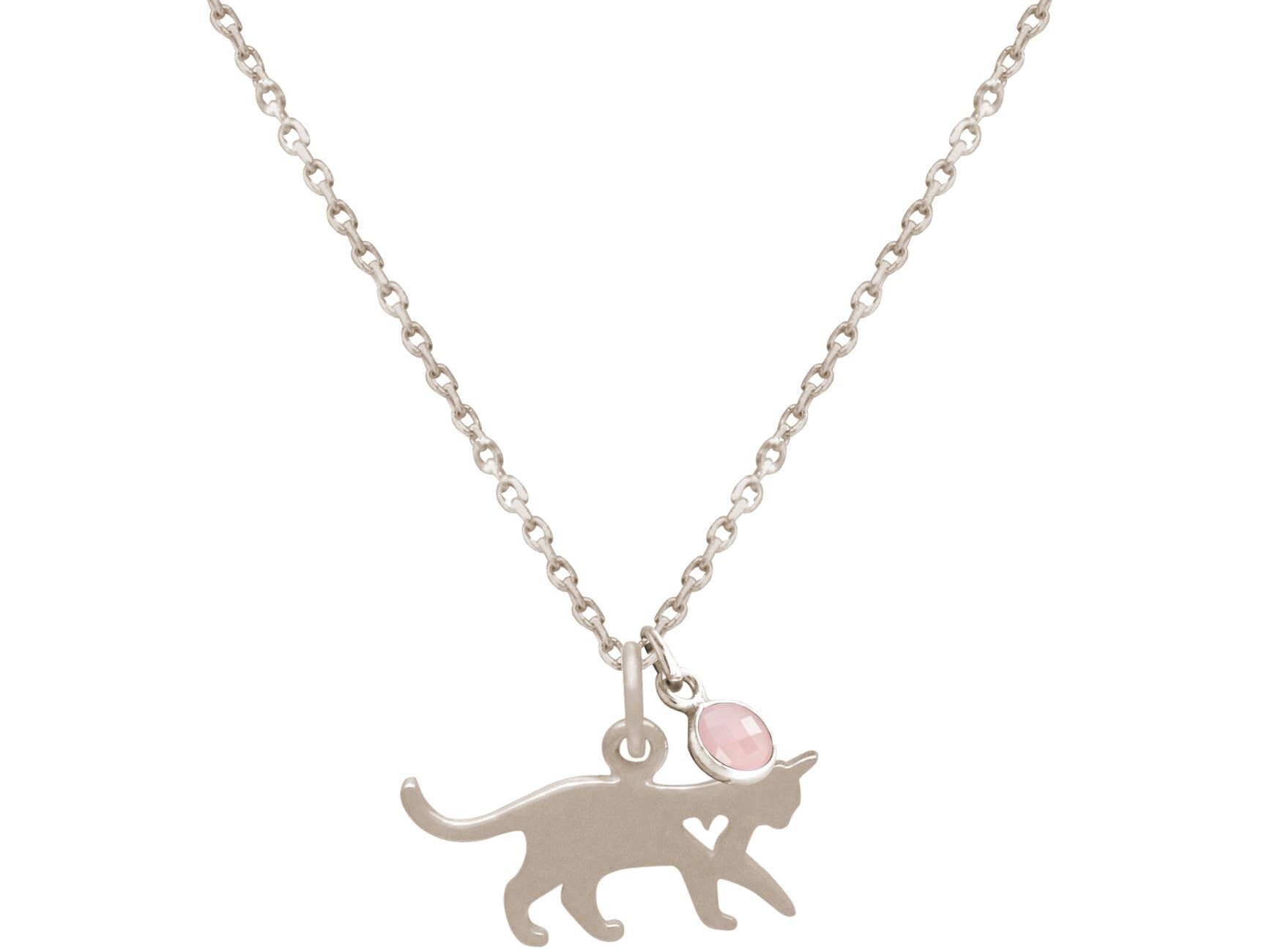 Gemshine gatto errante, ciondolo gatto con quarzo rosa. 925
