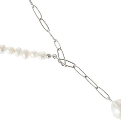 Gemshine Y-Damenhalskette weiße Perlenkette mit Zuchtperlen