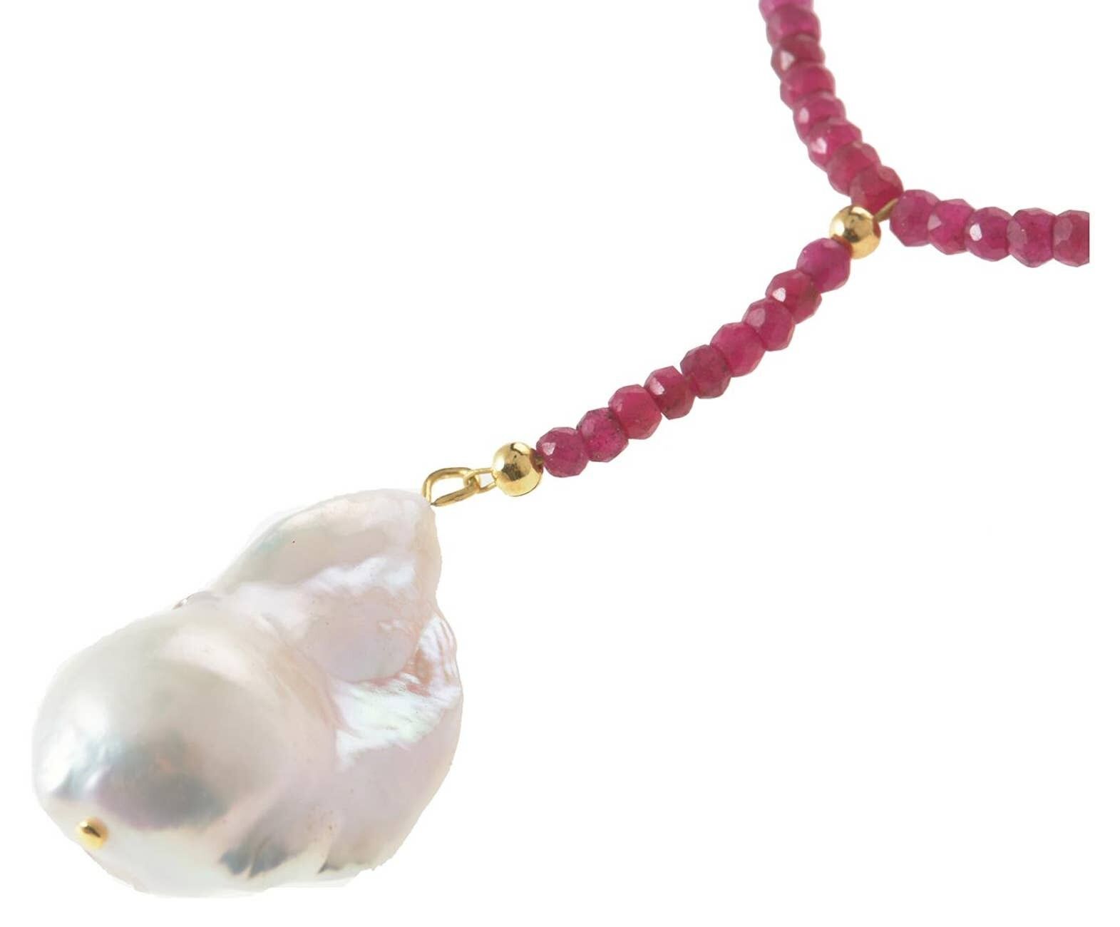 Collana Gemshine Y con gemme rubino e barocco