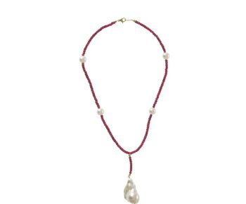 Collier Gemshine Y avec pierres précieuses rubis et baroque 4