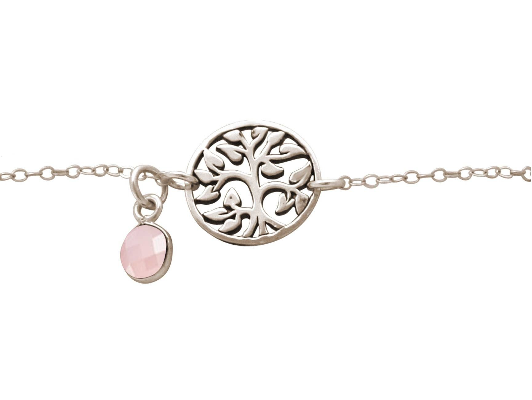 Bracciale Gemshine YOGA Albero della Vita e Quarzo Rosa. Argento 925