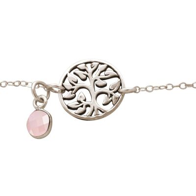 Bracciale Gemshine YOGA Albero della Vita e Quarzo Rosa. Argento 925