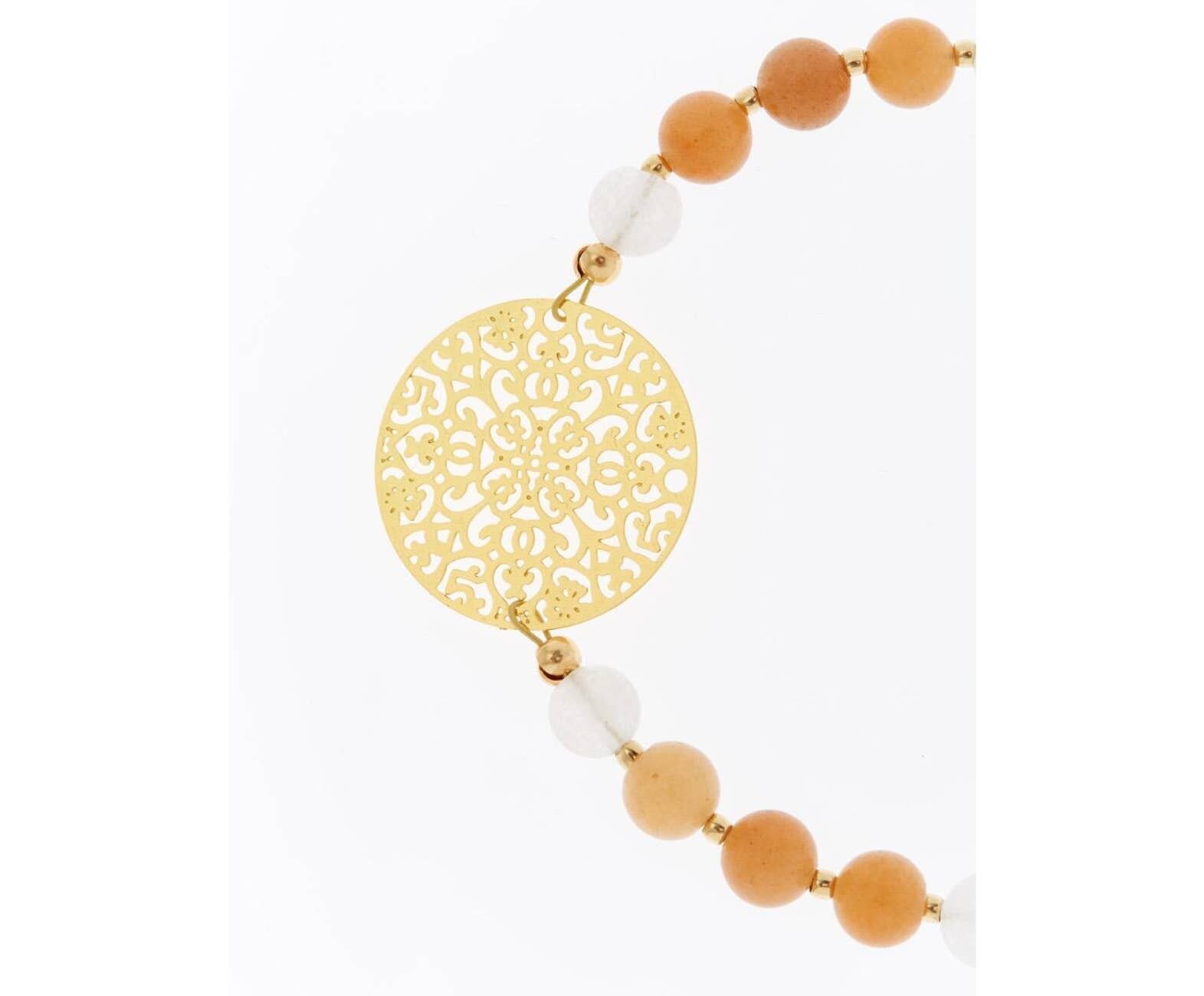 Bracciale Gemshine YOGA mala avventurina arancione e giada bianca