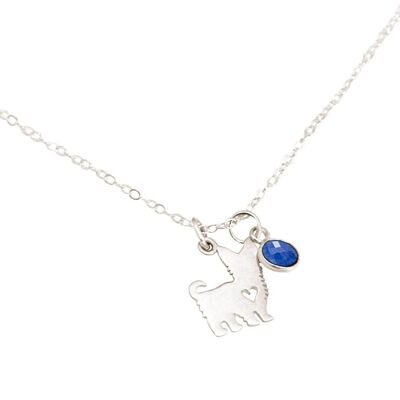 Gemshine Yorkshire Terrier Dog Necklace Blue Sapphire