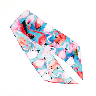 Flamboyance of Flamingos Print Silk Skinny Minnie Hair Scarf