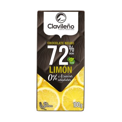 Chocolat Noir 72% au Citron et Stevia sans sucres ajoutés 100 g