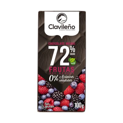 Chocolat Noir 72% aux Fruits des Bois et Stevia sans sucres ajoutés 100 g