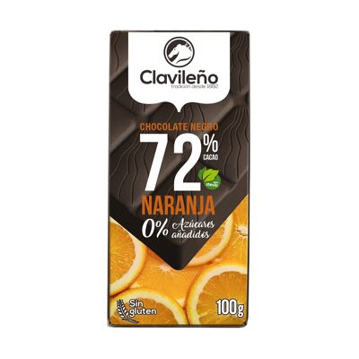 Chocolate Negro 72% con Naranja y Stevia sin azúcares añadidos 100 g