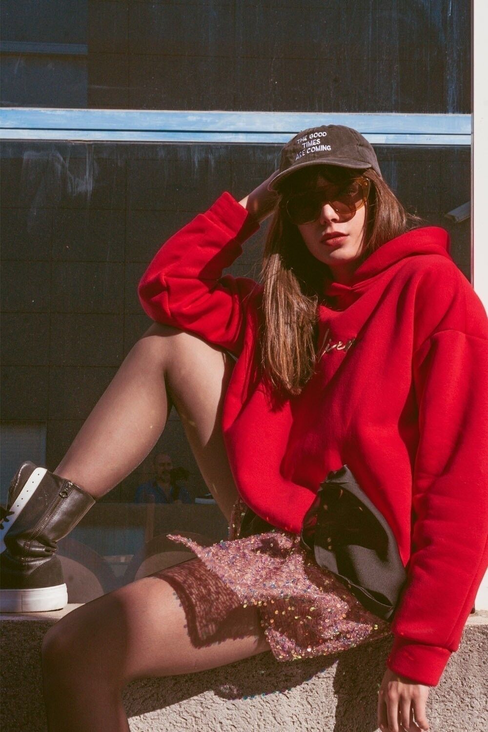 Felpa con cappuccio Believe oversize rossa
