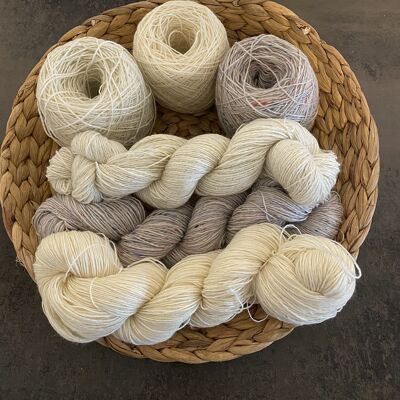 NATUREL, laine non teinte, différents types de laine, fil à chaussette/ mérinos/ bambou/ paillettes/ tweed