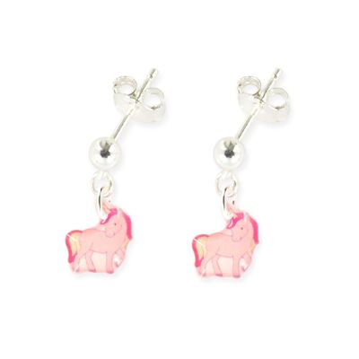 Joyería para niñas - Pendientes colgantes de unicornio en plata 925