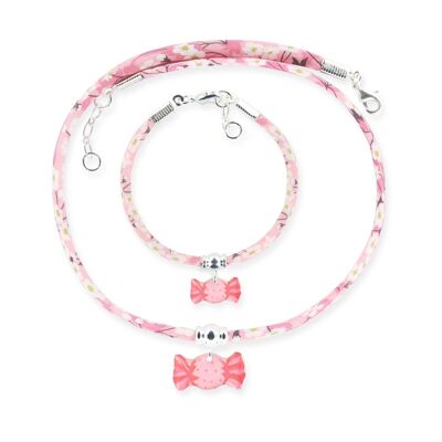 Kinderschmuck für Mädchen – Set aus Liberty-Armband und Bonbon-Halskette