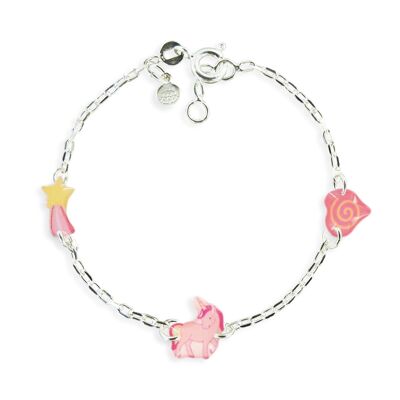 Children's Girls Jewelry - 3 motif bracelet in 925 silver unicorn
