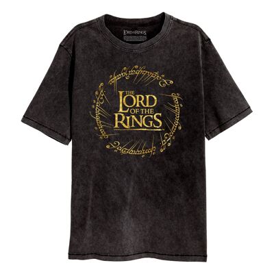 T-shirt con lavaggio acido dei SuperHeroes Inc. con logo in lamina d'oro del Signore degli Anelli