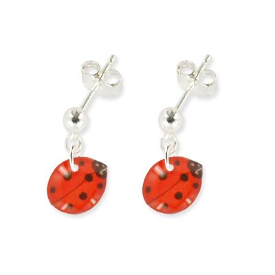 Children's Girls Jewelry - 925 silver ladybug dangling earrings