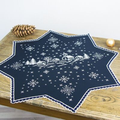 Snowy Christmas Landscape Cross Stitch DIY Table Topper Kit, 75 x 75 cm