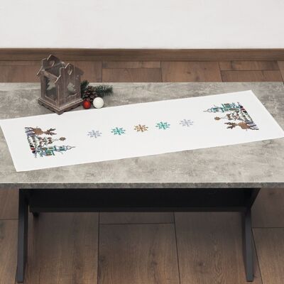 Snowy Background Cross Stitch DIY Table Runner Kit, 35 x 95 cm