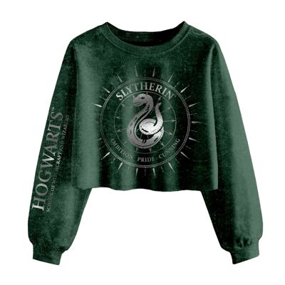 Harry Potter Slytherin Constellations SuperHeroes Inc. Sudadera recortada con lavado ácido para mujer