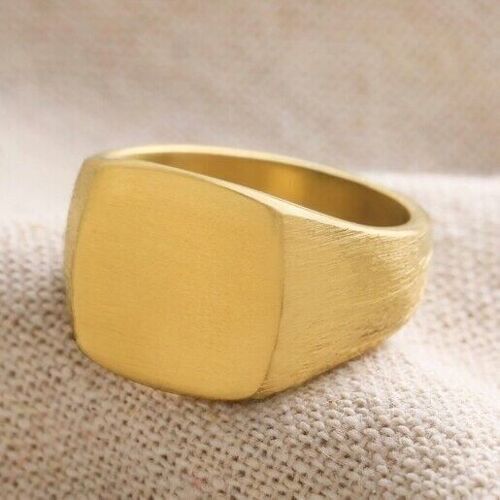 Men's Brushed Gold Stainless Steel Signet Ring