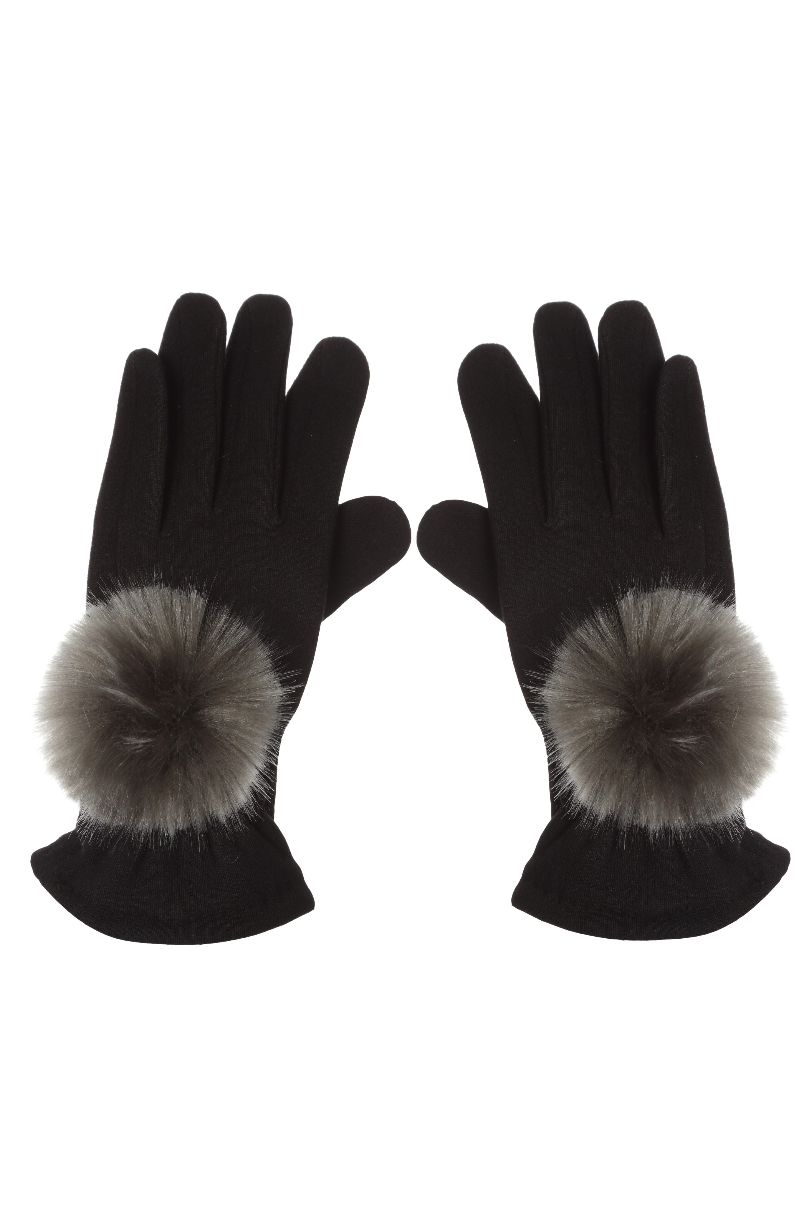 HANDSCHUHE MIT FAUX PELZ POMPOM - Farbe Anthrazitgrau