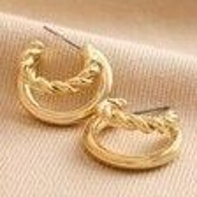 Illusion Rope and Polished Hoop Earrings in Gold
