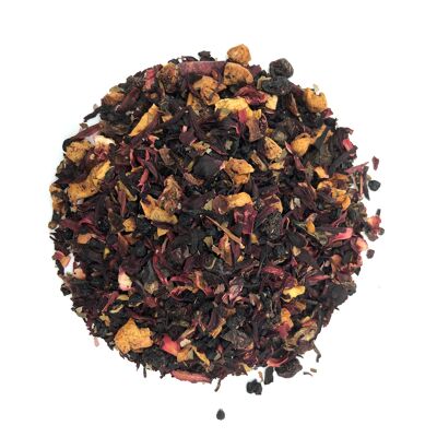 Forest Fruit Infusion with apple, hibiscus, blackberry, elderberry, rose hip, currants, and raisins