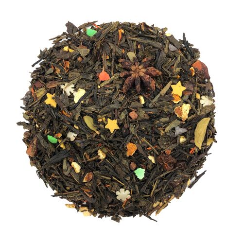 Té Verde de Navidad con Árboles y copos de Azúcar, Cacao, Mantequilla, Cardamomo, Anís y Canela