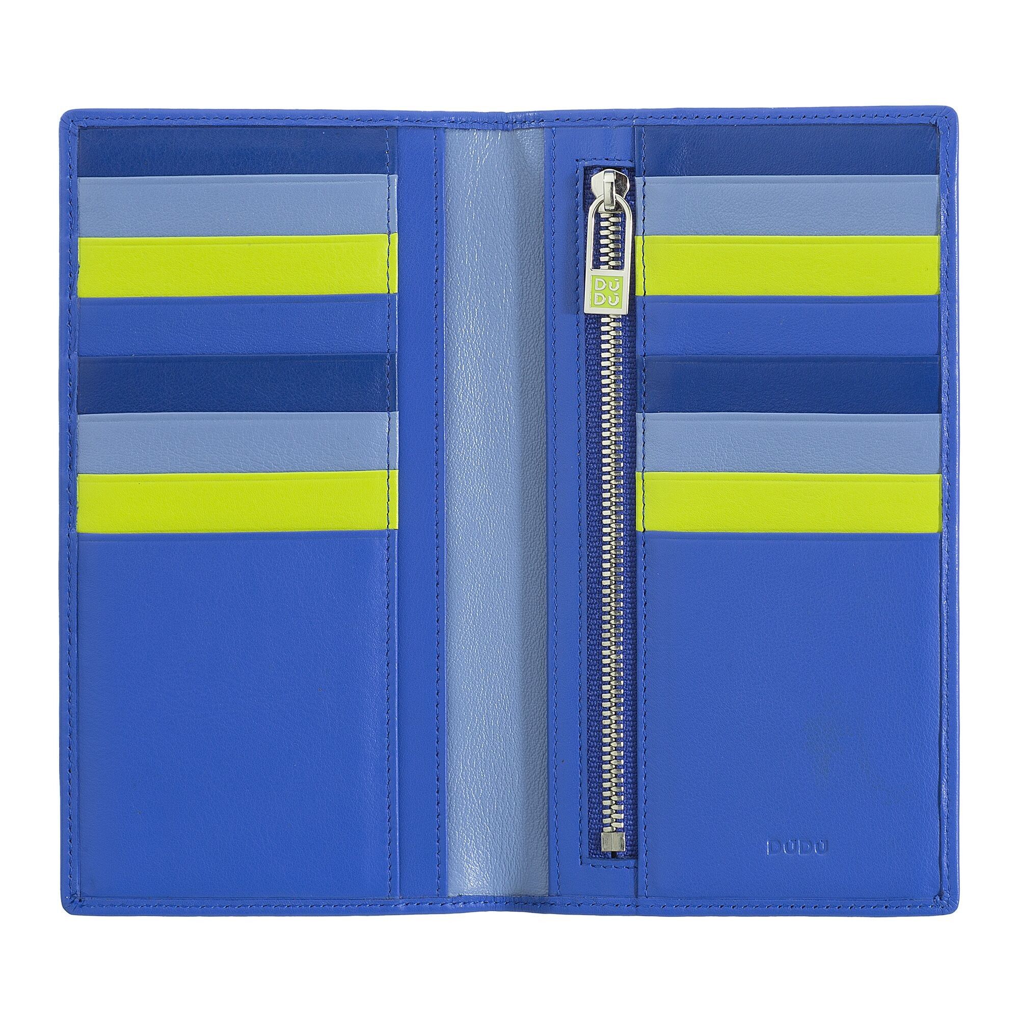 Portafoglio lungo sottile in pelle DUDU da donna blu fiordaliso