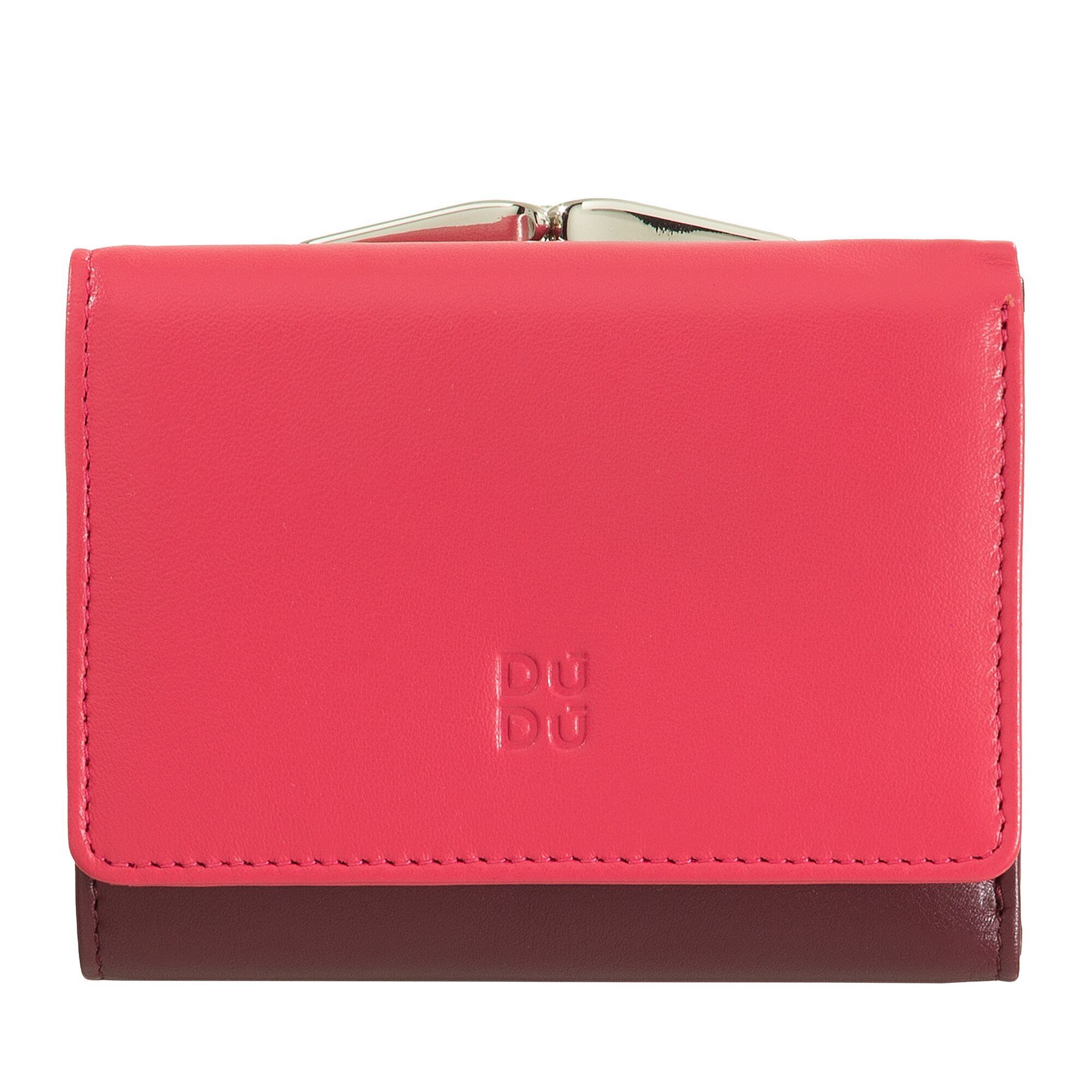 Portafoglio compatto in pelle DUDU da donna clic clac lampone
