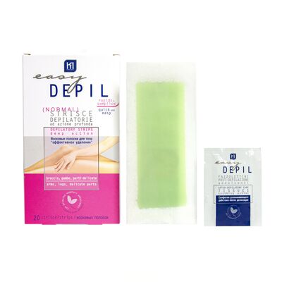 WAXING STRIPS FOR ARMS, LEGS, INTIMATE PARTS AND DELICATE AREAS SUCH AS ARMPITS and BIKINI AREA. Quick and simple to use - With deep action - With softening vegetable proteins