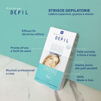 BANDES ÉPILATOIRES VISAGE Utilisation simple et rapide - Action en profondeur - Aux protéines végétales adoucissantes. Pour épiler la lèvre supérieure, les joues, le menton et les sourcils 3