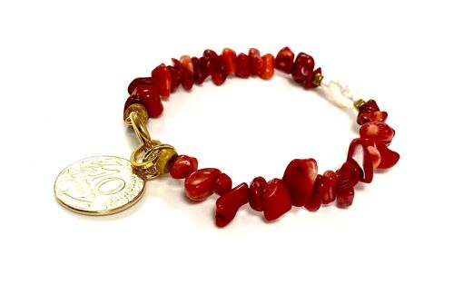 Bracelet gemstone Coral and Pearl