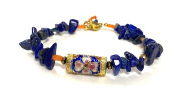 Bracelet pierre précieuse Lapis Lazuli et perle fleur 1
