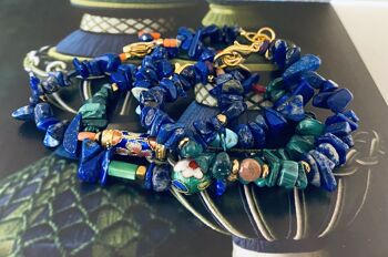 Bracelet pierre précieuse Lapis Lazuli et perle fleur 2