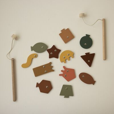 Fishing Wooden Game on the Magnets. Fun Geometry & Colors