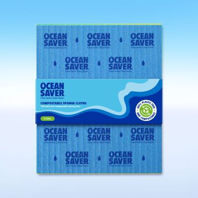 Chiffons éponges de nettoyage compostables OceanSaver - Paquet de 5 (x 10)