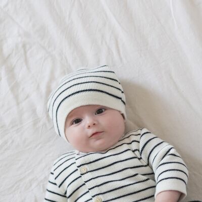 Beanie aus Wollmischung - Ecru/Marine - Kollektion "Petits Marins".