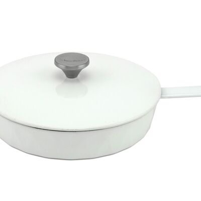 Diamond Enameled Cast Iron Skillet with Lid, White, 26 cm.