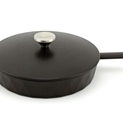 Diamond Cast Iron Enamelled Frying Pan with Lid, Satin Black, 26cm.
