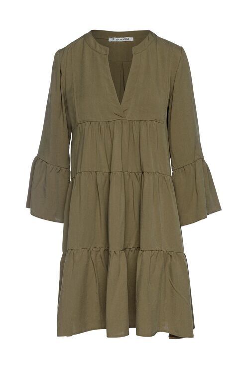 Khaki Tencel Gathered Seams Dress