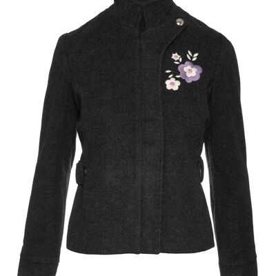 Dark Grey Short Mouflon Jacket with Belt Detail