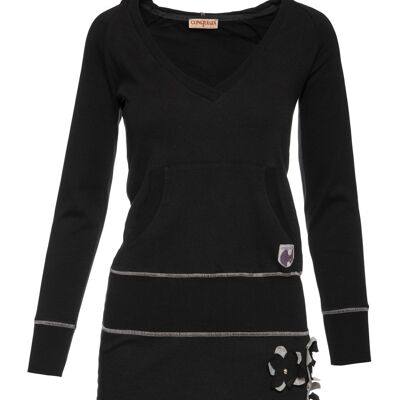 Hooded Black Tunic with Appliqué Detail