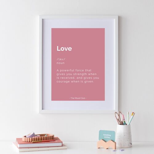 Positive love definition poster A3 pink romantic wall art print