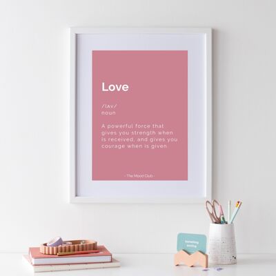 Affiche de définition d’amour positif A3 rose impression d’art mural romantique