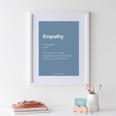 Poster blu A3 con definizione positiva di empatia, stampa artistica da parete motivazionale