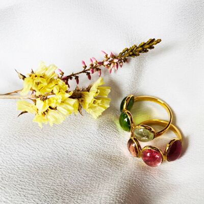 CITY PALACE RING, tourmaline stones, gold plated (BAGHO5)